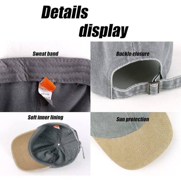 Unisex Washed-grey Yellow Baseball Cap Cotton Fits Washed Denim Adjustable Hat - Picture 5 of 5